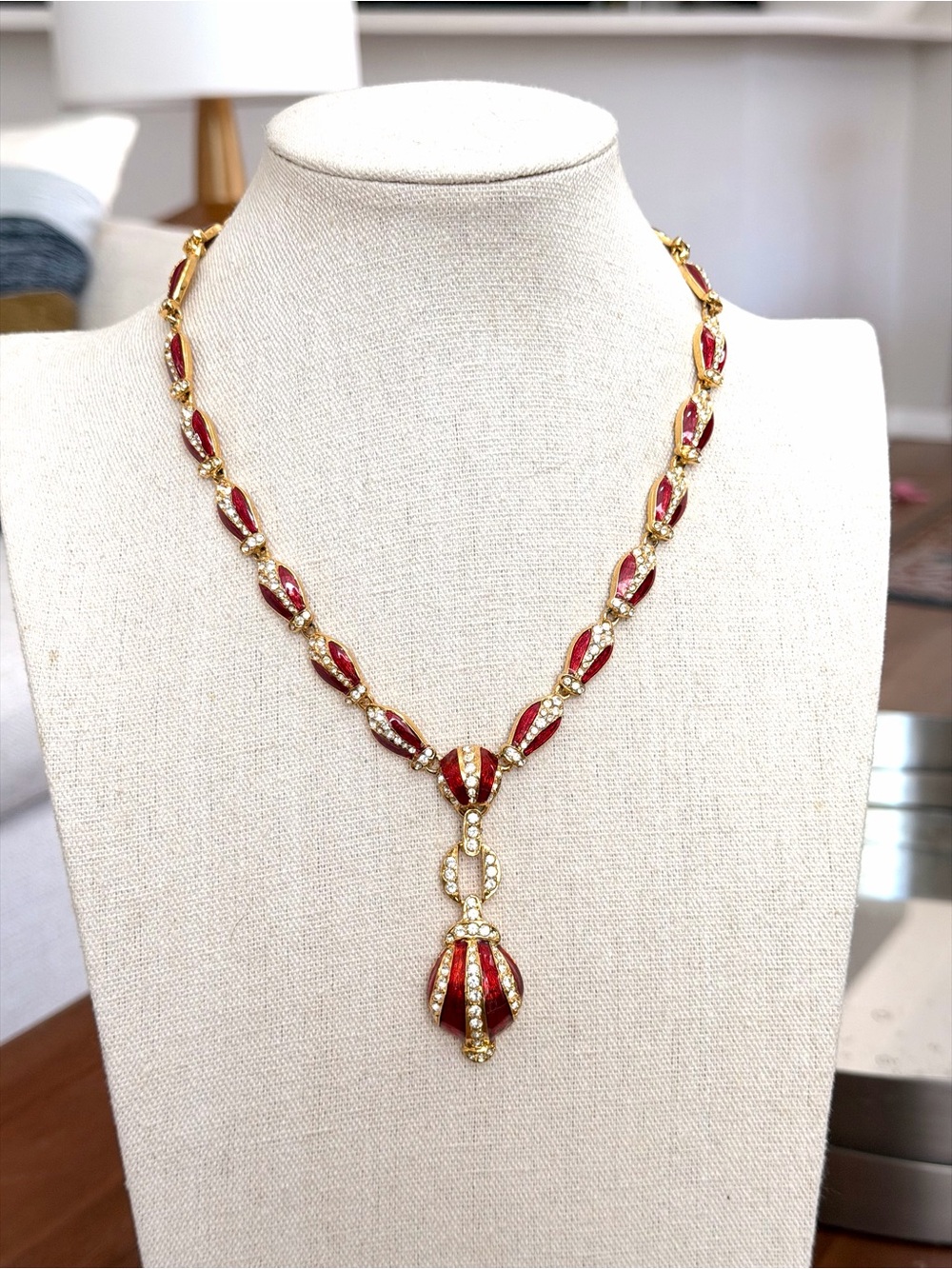 Collectibles by Sue Ellen Vintage Red Enamel Rhinestone Drop Necklace | NWT